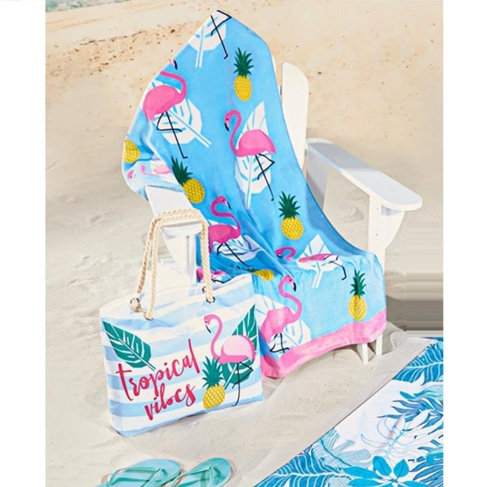 NIP Flamingo "Tropical Vibes" Tote with Matching Towel